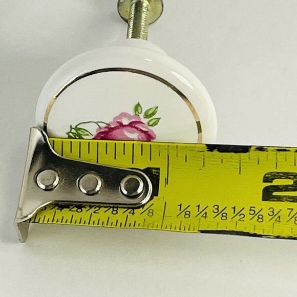 Vintage Japan White Porcelain Drawer Knobs Pulls Pink Tea Rose Gold Trim Set 2 - Picture 9 of 11